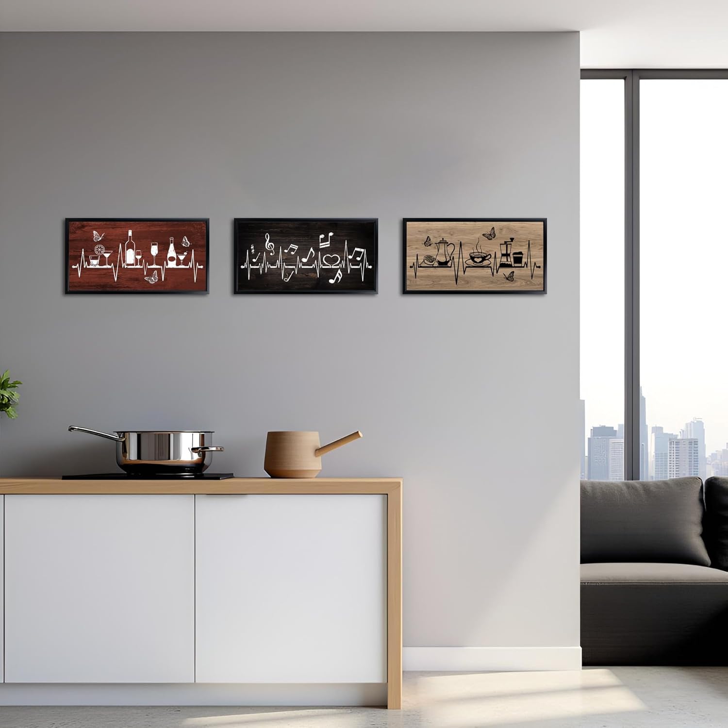 sechars Brown and Red Kitchen Wall Art Wine Coffee Pictures Prints Vintage Dining room Bar Decor