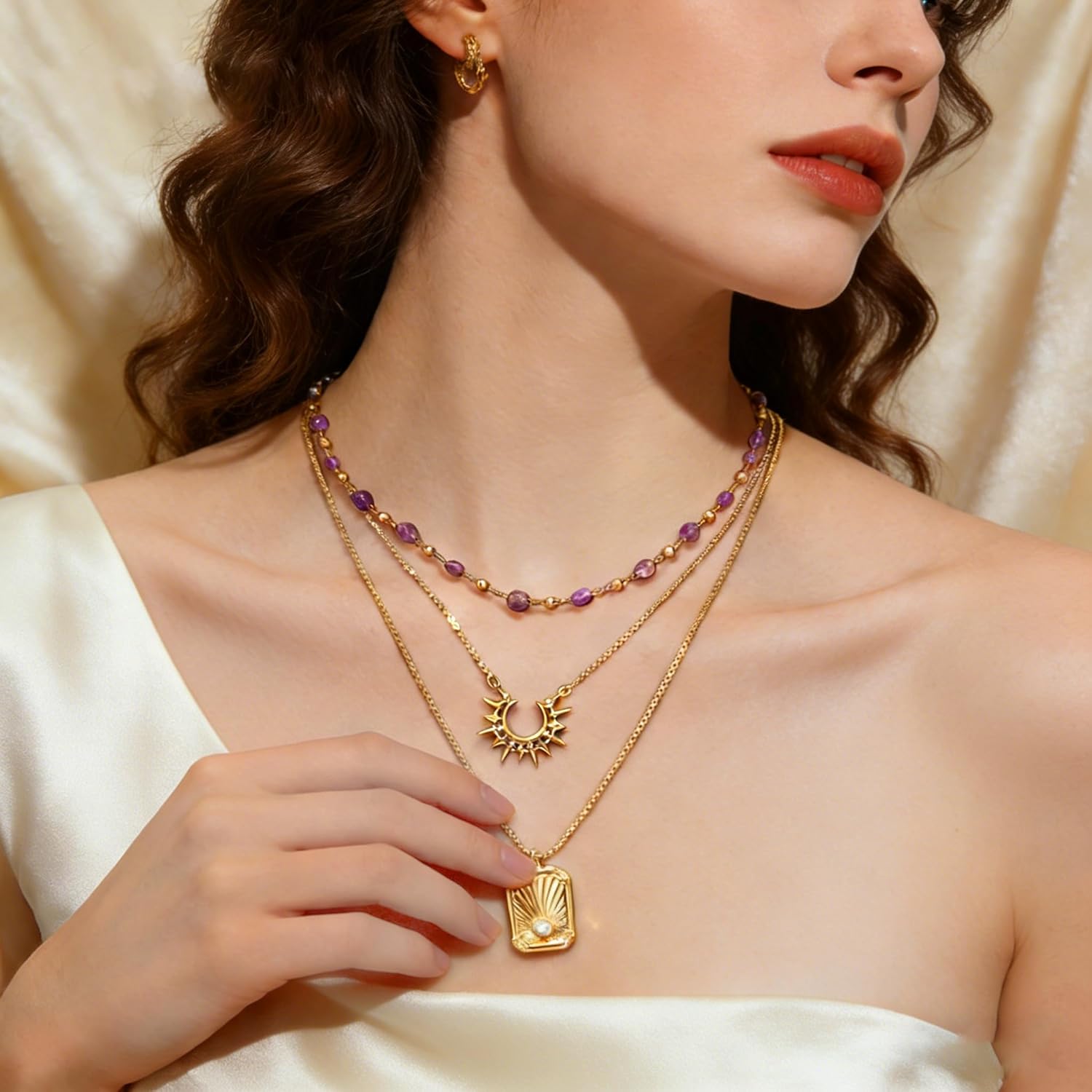 Dremmy Studios Gold Choker Necklace for Women 14K Gold Plated Stone Handmade Beaded Short Chain Link Charm Necklace For Jewelry Gift - Image 2