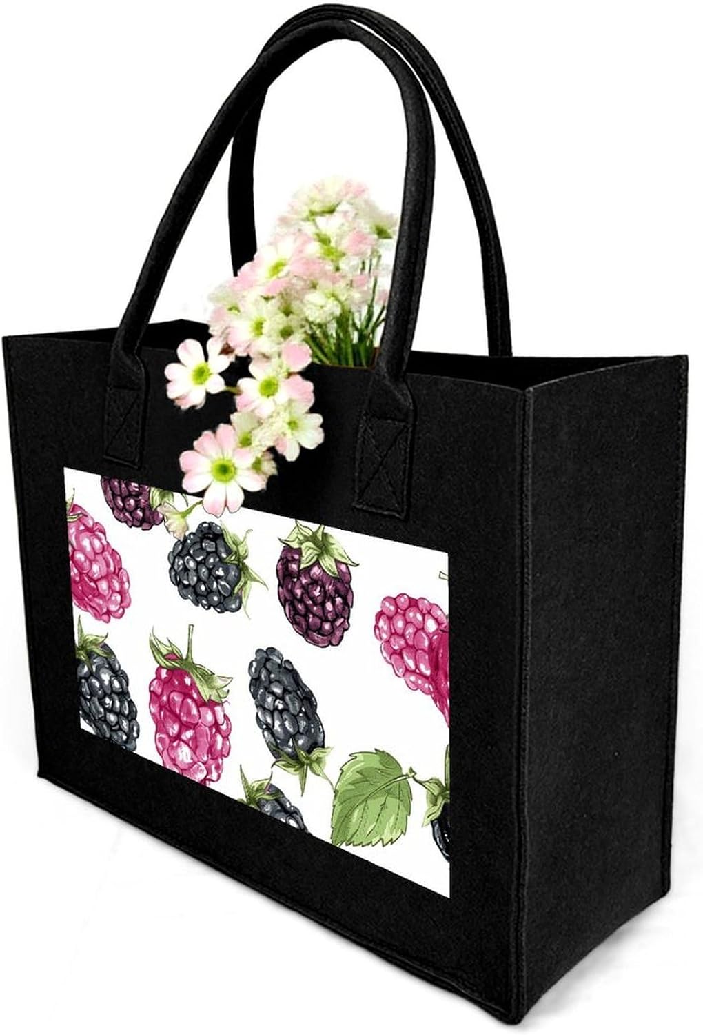 Blackberry Fruit Pattern Tote Bag with Handles, Felt Handbag, Grocery Bags for Beach, Lightweight Shoulder Bags