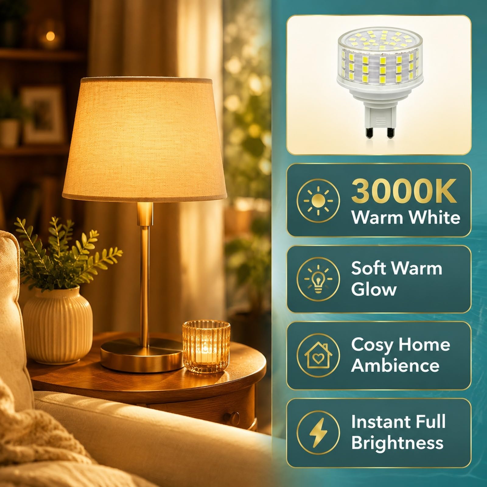 Bombilla LED G9 10W Pack de 6, 3000K Luz Cálida, Reemplaza 100W Halógena, CRI>85, Sin Parpadeo, No Regulable, Adecuada para Plafones y Lámparas Colgantes