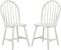 Safavieh Camden Set of 2 Off-White Windsor Farmhouse Dining Chairs - Spindle Back Solid Rubberwood, Americana Style (DCH8501C-SET2)