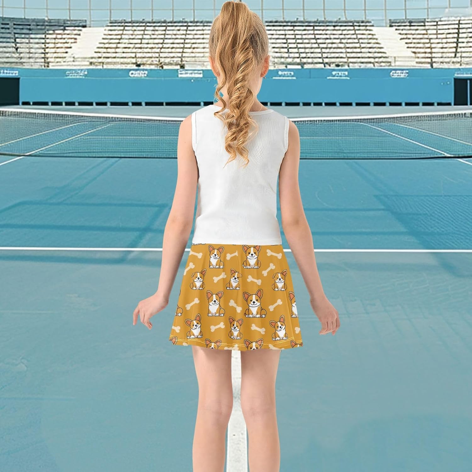 visesunny Corgi Bones Orange Girl's Golf Skirt Athletic Tennis Skort Sport Activewear with Double Layer Pockets