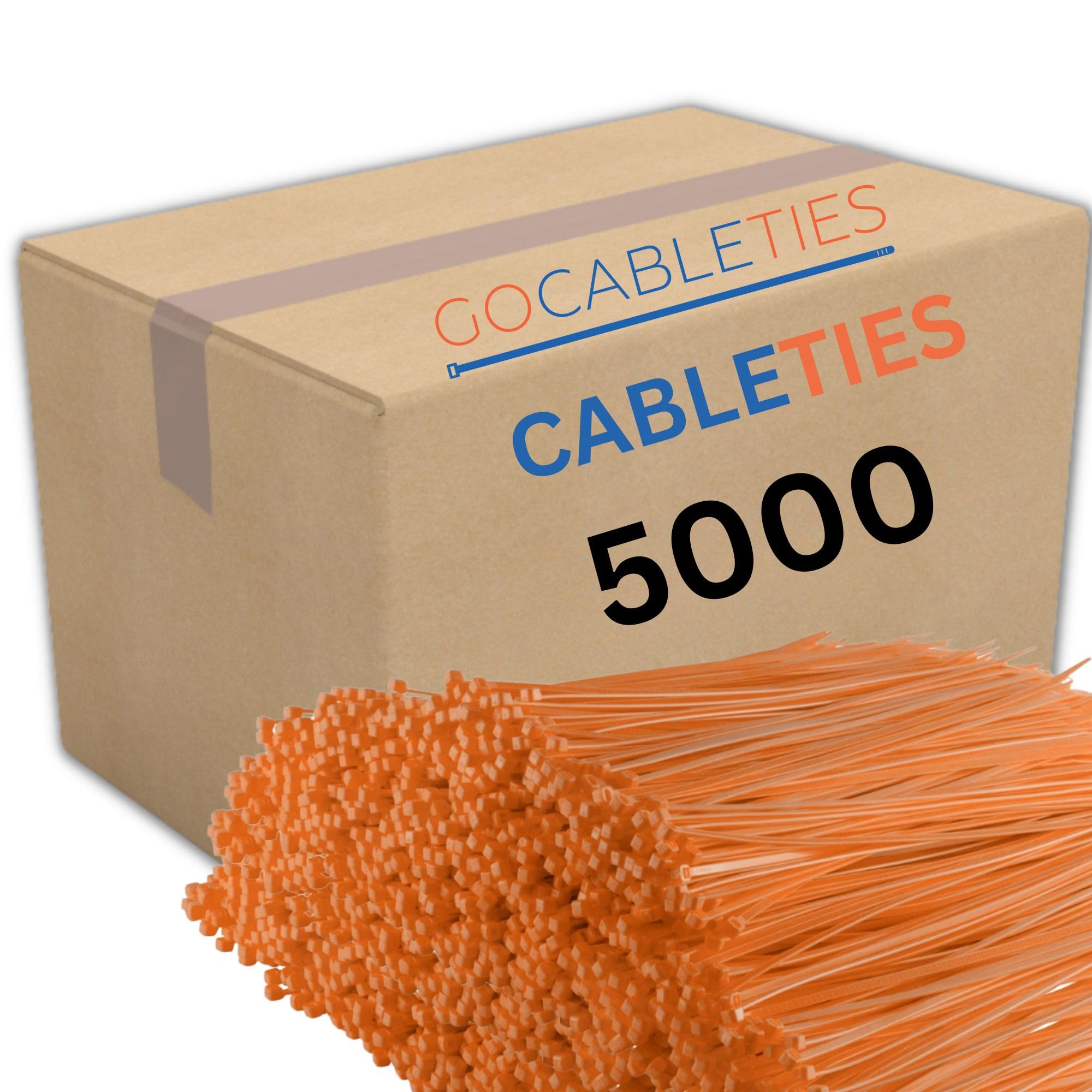 Gocableties Orange Cable Ties, 300mm x 3.6mm, Bulk Pack of 5000, 12” Premium Nylon Zip Ties, Multi-Purpose Plastic Tie Wraps, Secure Self-Locking Mechanism, for Home, Garden, Office and DIY