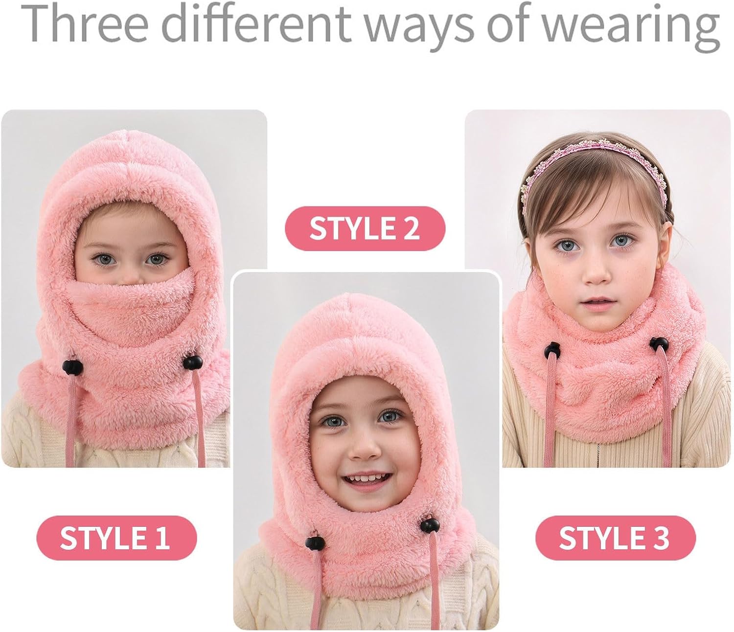 Kids Winter Balaclava Fleece Hats with Ski Mask Windproof Warm Adjustable Full Cover Neck Warmer Hood Children's Boys Girls