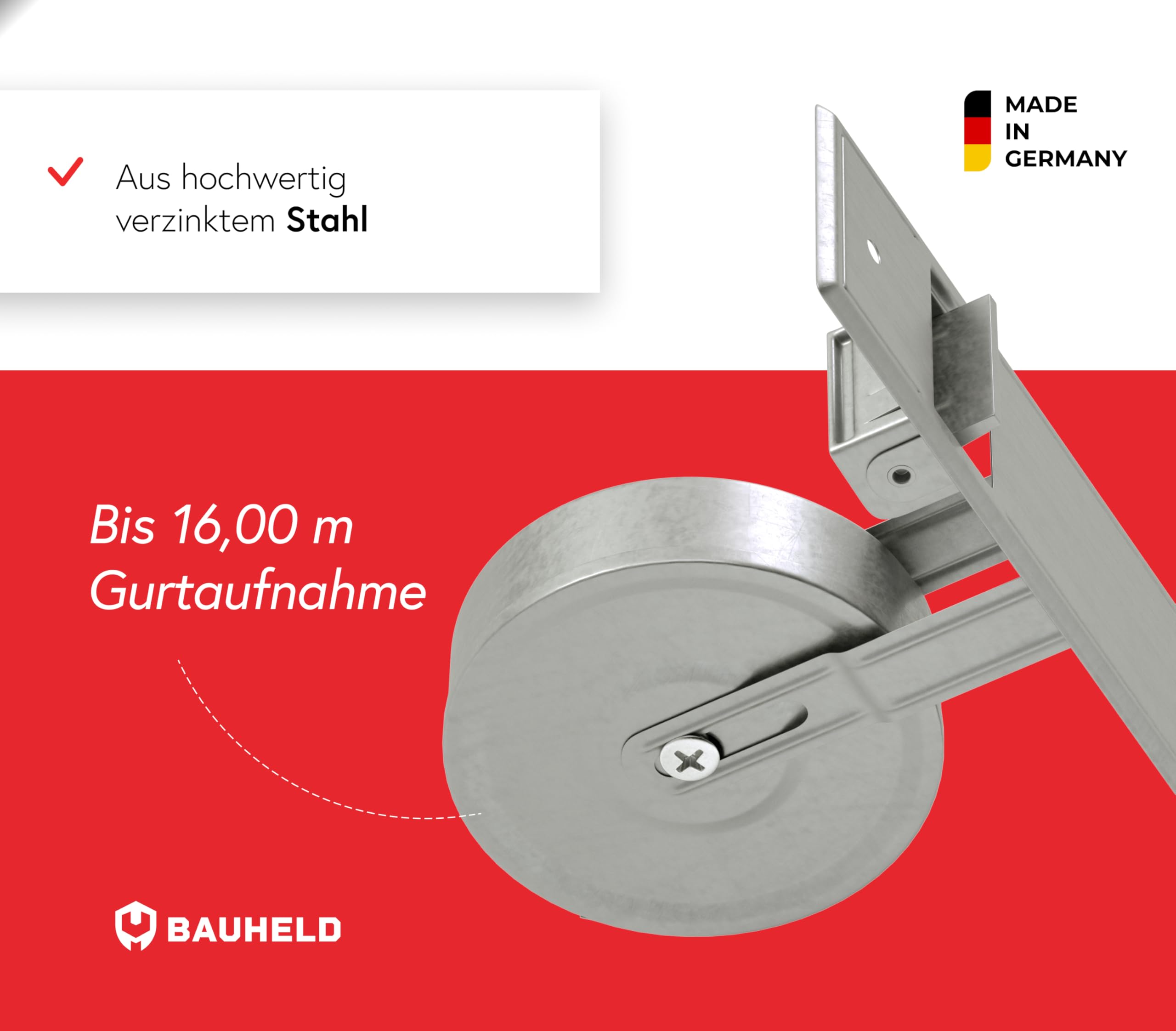 BAUHELD® Avvolgitore per tapparelle da incasso [Made in Germany] - Avvolgitore massimo per cinghia di tapparella in acciaio - Per cinghia di tapparella da 23mm [senza cinghia] - Avvolgitore per