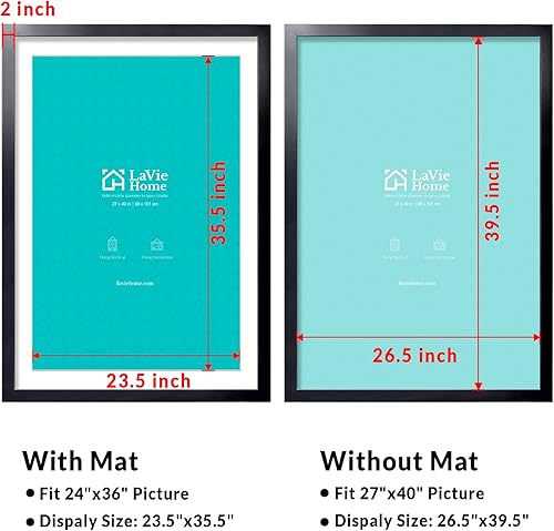 Vista 91 de LaVie Home - Portarretratos de 18 x 24 pulgadas, fotos de 16 x 20 pulgadas con paspartú, de 18 x 24 pulgadas sin paspartú, plexiglás pulido, Negro