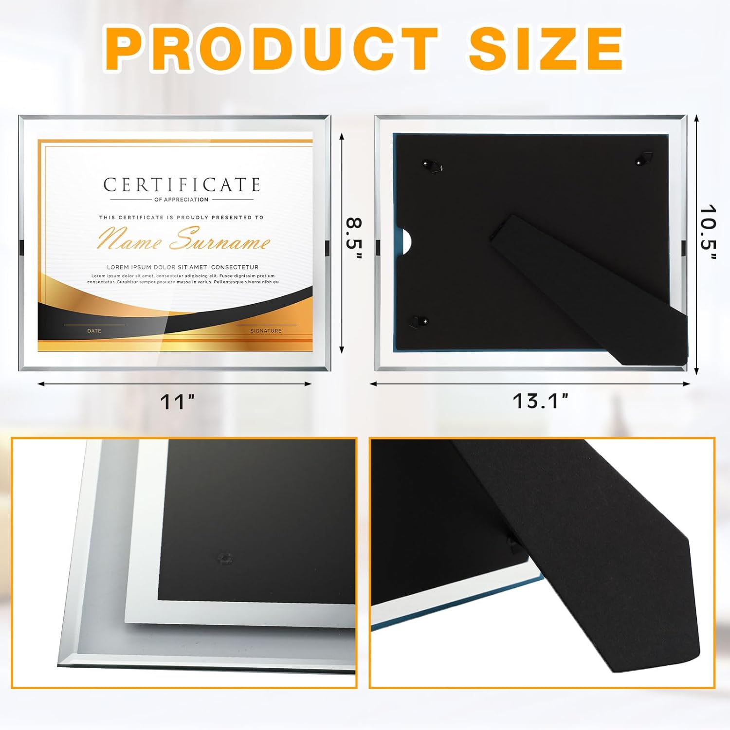 Wesiti 8 Pcs Glass Certificate Frames 8.5 x 11 Clear Picture Frames Bulk for Document Diploma Photo Award Tabletop Display