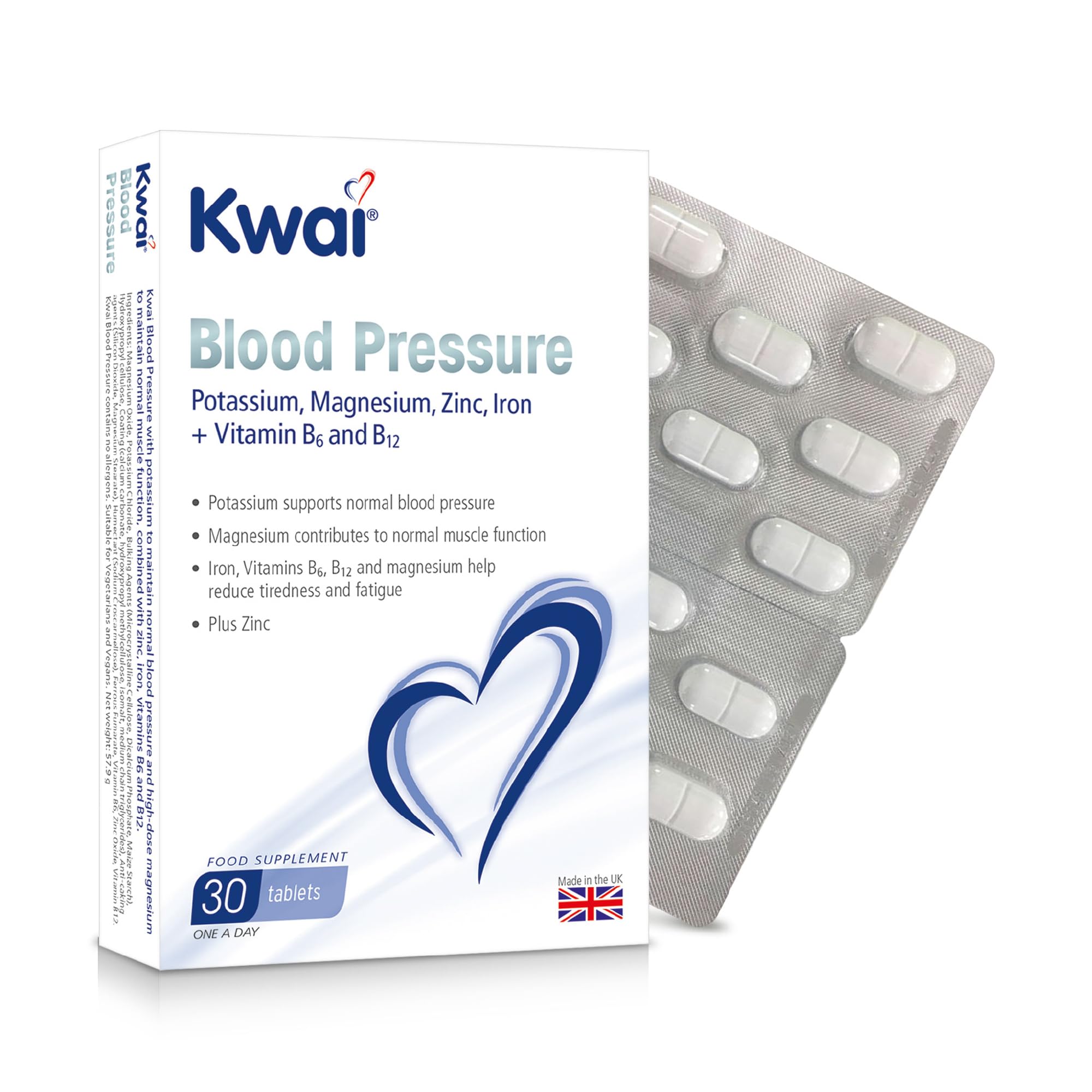 Kwai Blood Pressure 30 Tablets Potassium & Magnesium One-a-Day 30D Supply