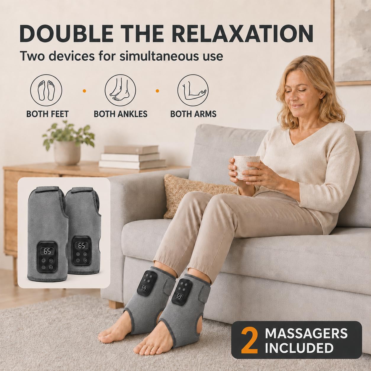 2er-Pack Fussmassagegerät Elektrisch Kabellos mit Akku 6 Heizstufen Grau