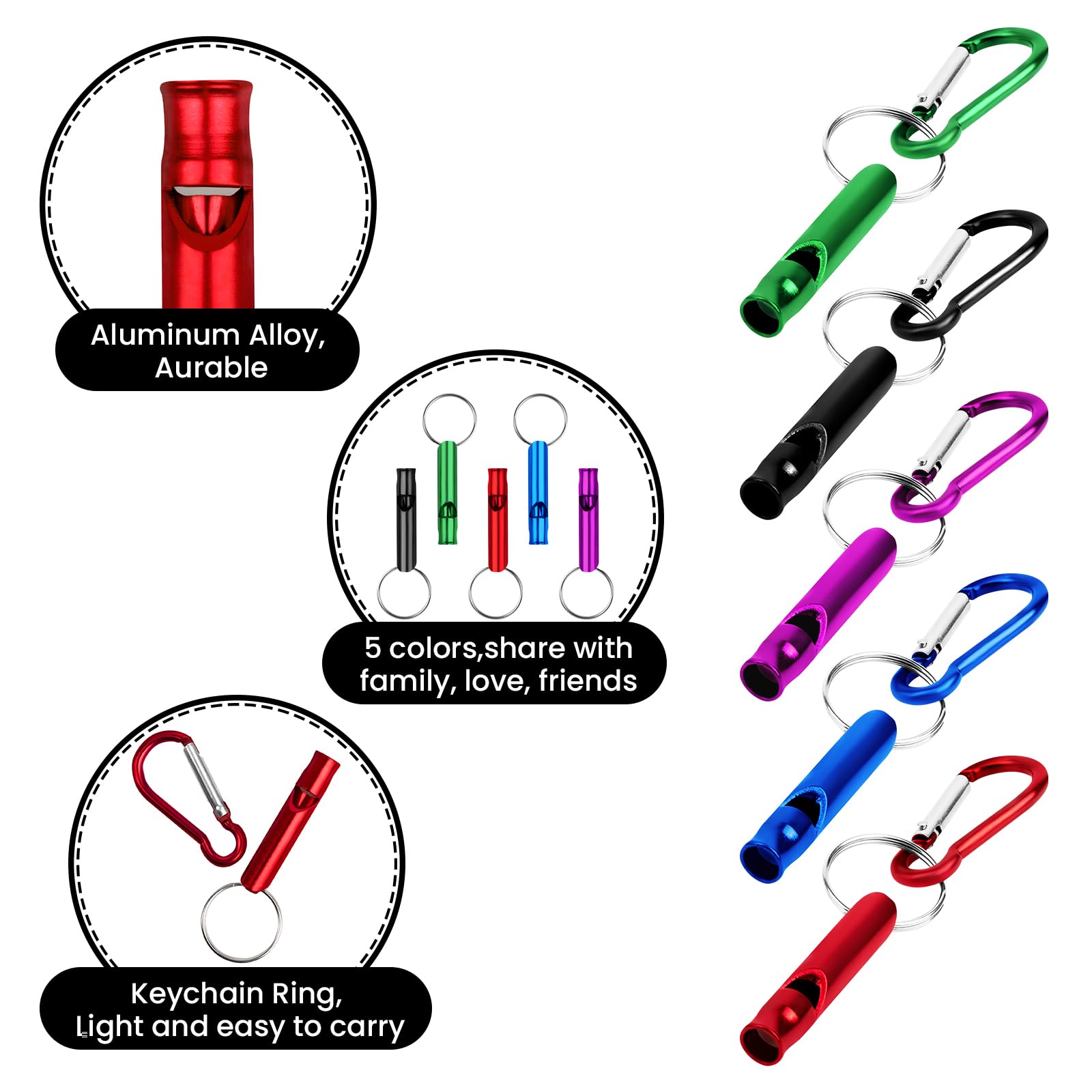 GOGO Silbato de Emergencia de Aluminio Personalizado, 20 Uds., silbatos Grabados con láser con Llavero con mosquetón para Exteriores, Senderismo, Camping