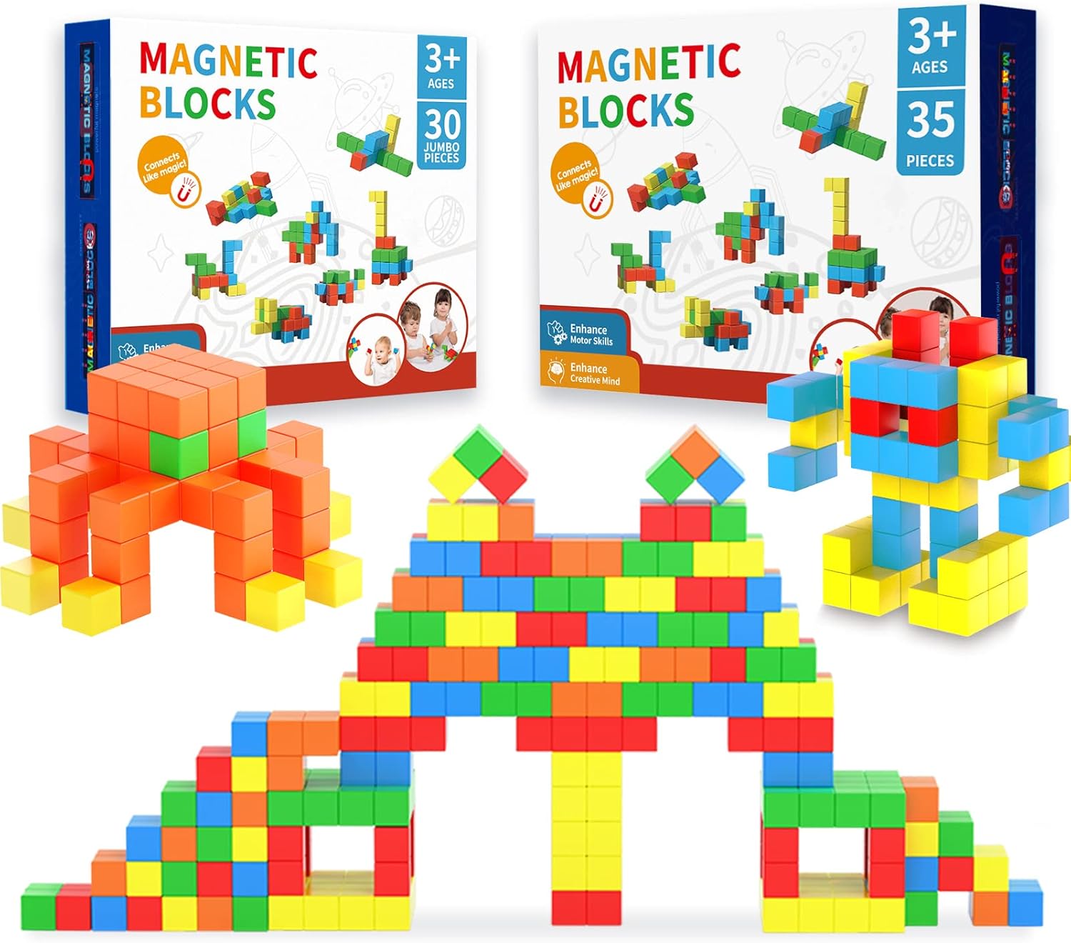 Hiwawind Magnetic Blocks, Toddler Toys for 3 4 5 Year Old Boys Girls, Stem Preschool Learning Sensory Toys and Gifts for Kids, Magnet Toys Building Blocks Cubes for Toddlers 3-5 （Pack of 2