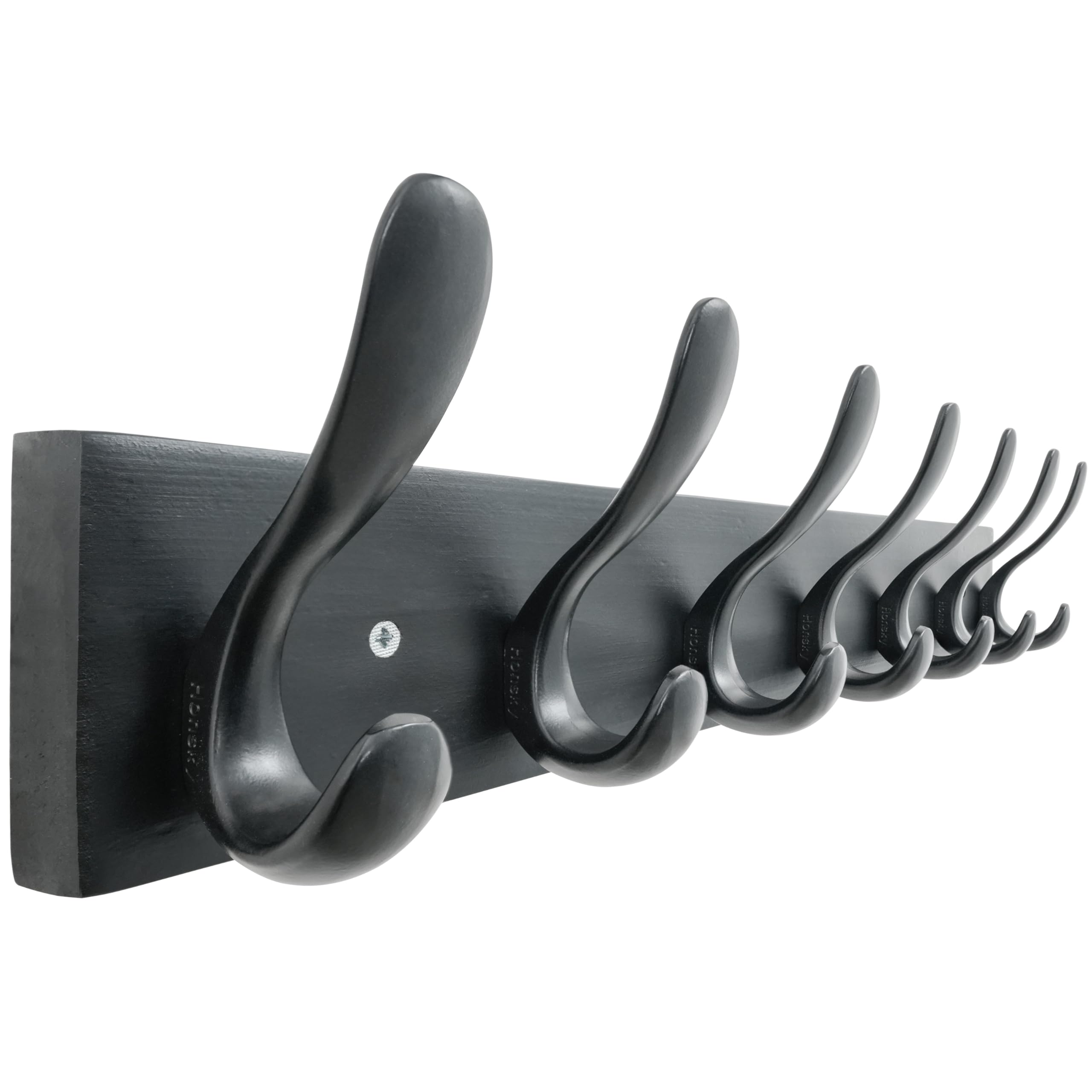 HONSKY Wall Coat Rack, 53cm Wooden Coat Hanger with 7 Double Hooks,Wall Coat Hook,Towel Rack Hanging Coat,Towel,Bag for Entryway, Hallway, Bedroom, Living Room,Black Base/Black Hook