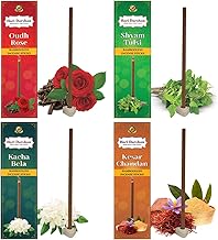 Hari Darshan Bamboo Less Incense Sticks | Oudh | Rose | Shyam Tulsi | Kacha Bela | Kesar Chandan | Agarbatti for Pooja, Meditation & Yoga | Long Lasting Fragrance Dhoop Holder | Pack of 4-120 Sticks