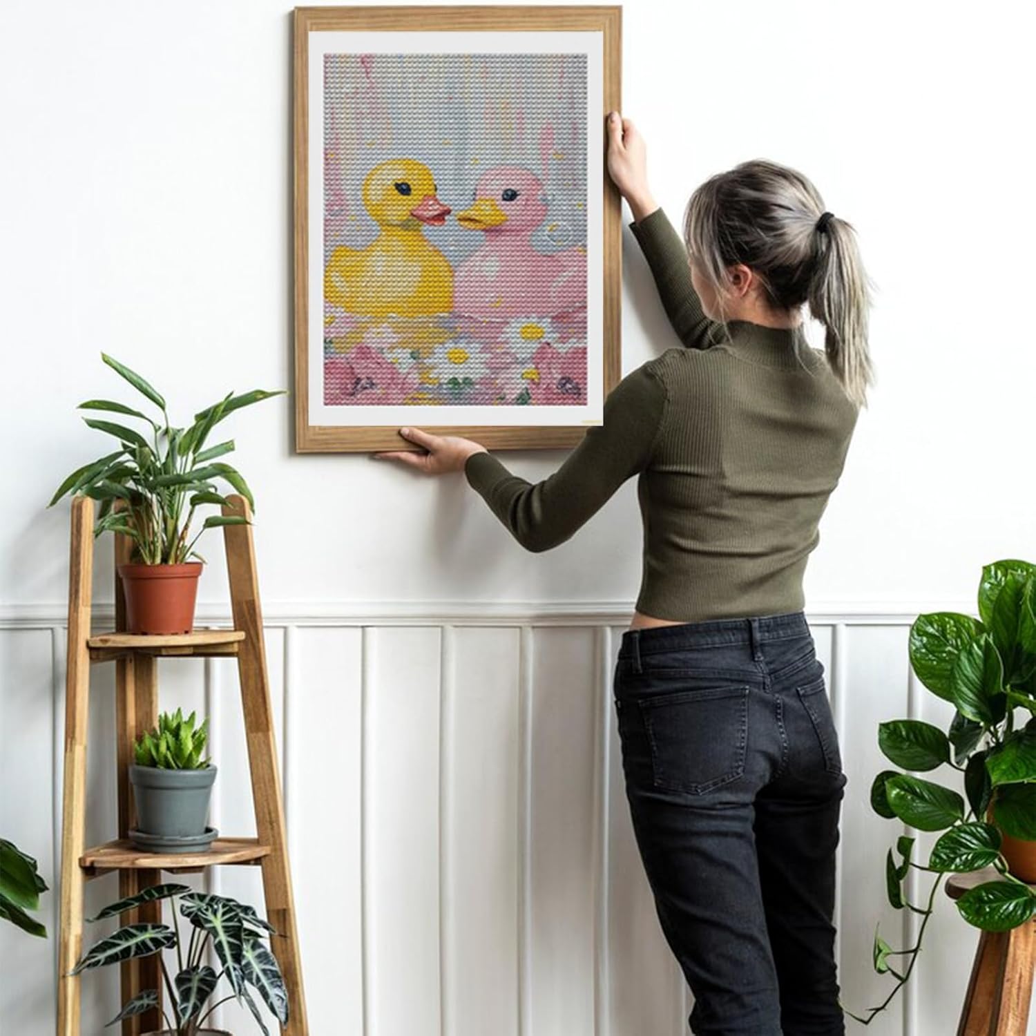 HMDIIMGE 2 Rubber Ducks Diamond Painting Art Kit for Adults Yellow and Pink Duck DIY Diamond Art Painting for Beginners Full Drill Round Gem Art Painting for Crafts Home Wall Decor 12x16 Inch