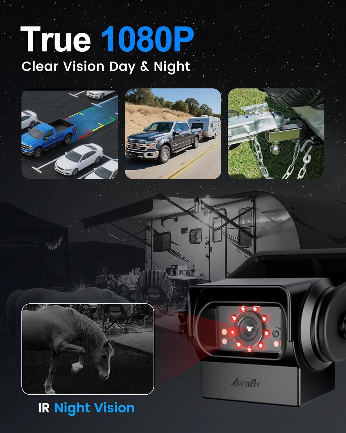 EWAY 2X Magnetic Wireless WiFi Backup Camera 7" IPS Monitor HD 1080P Rechargeable Battery No Wiring, Rear Reverse Monitoring Hitch Camera for Car Truck Pickup RV Camper 5th Wheel Horse Boat Trailer