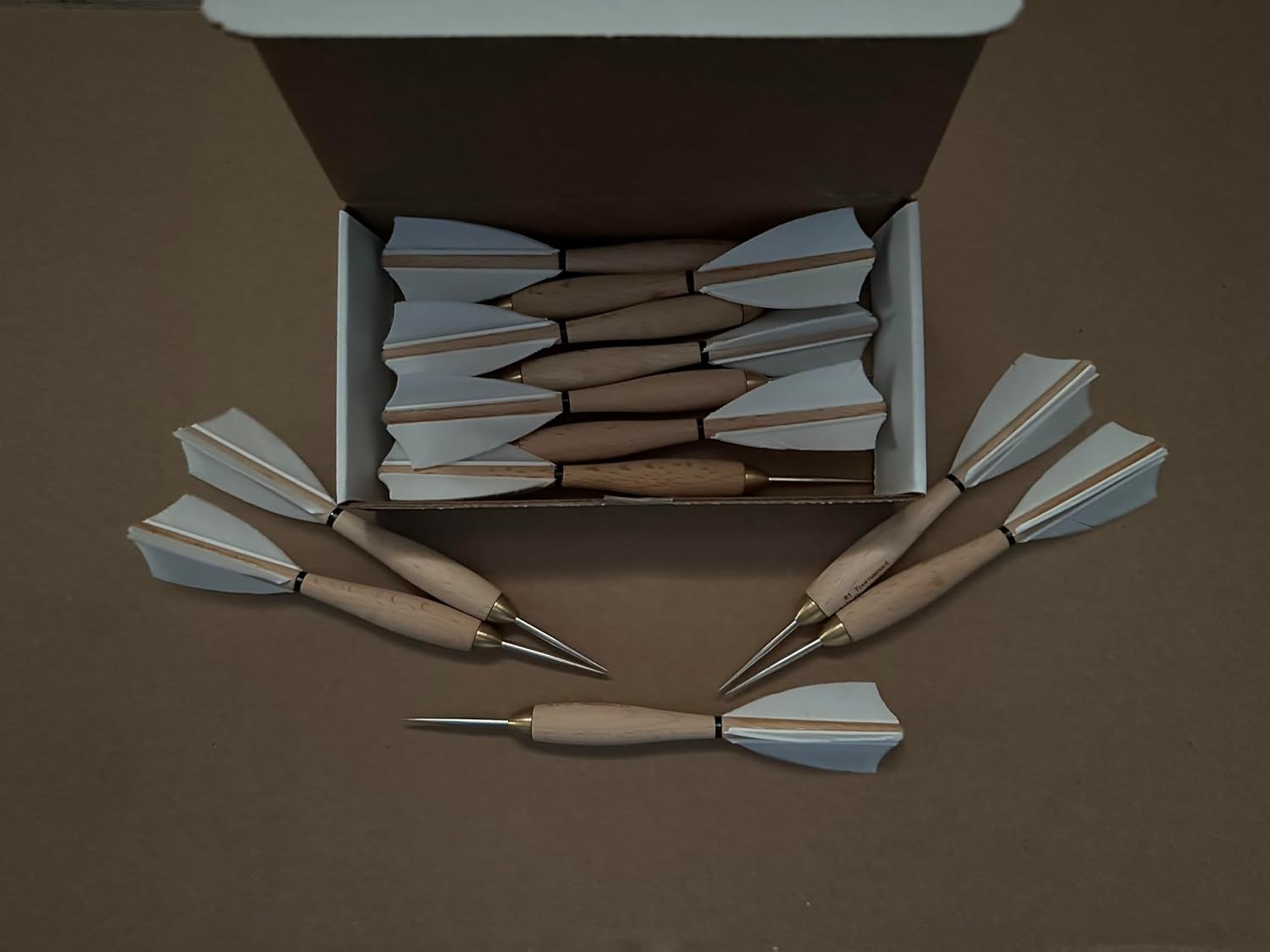 White Turkey Feather Wood Dart #1 - Tournament Official