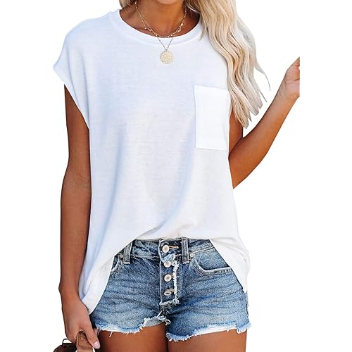 WMZCYXY Womens Summer Tops Sleeveless T Shirt Crew Neck Casual Loose Fitting Shirts with Pocket