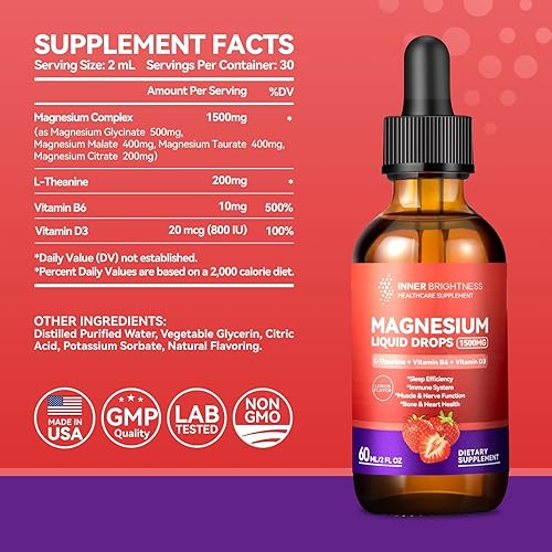 Miniatura 9 de Glicinato de magnesio Gomitas para adultos, sueño, relajación y concentración, sabor a piña y líquido con citrato de magnesio y taurato, sabor a