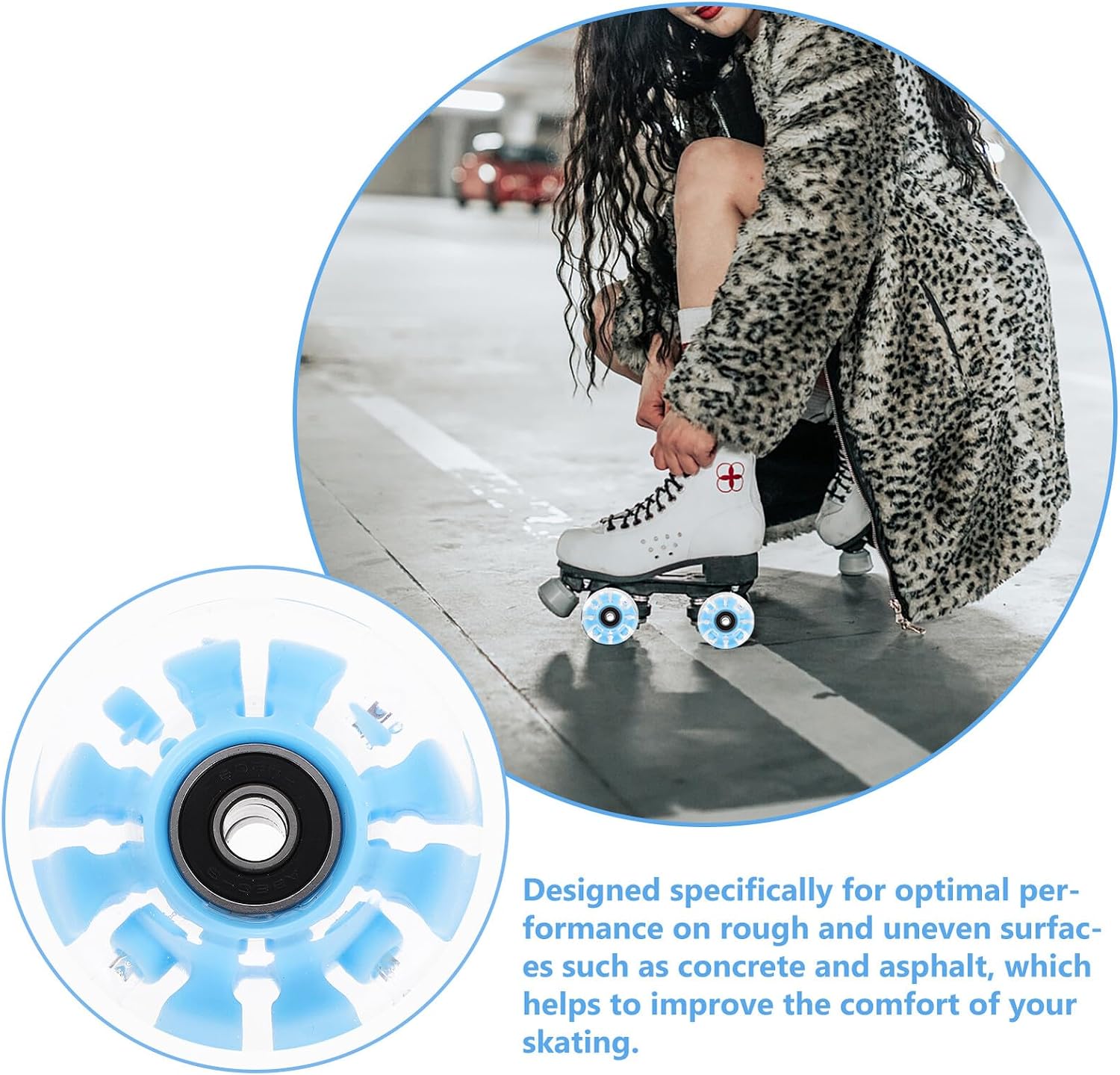 KALLORY Light up Roller Skate Wheels 4pcs Pu Luminous Skating Wheels for Outdoor Double Row Skates Replacement Parts