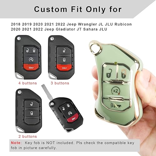 Miniatura 3 de QBUC Funda para llavero con llavero para Jeep Wrangler Gladiator JLU JL Rubicon JT 2022 2021 2020 2019 2018 (verde)