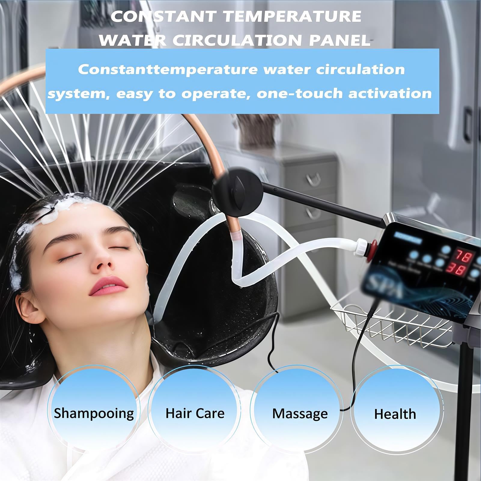 Attrezzatura Portatile Trattamenti Capelli con Pompa Centralina Controllo, Struttura Autoportante Circolazione dell'Acqua per Saloni Bellezza Domestico, Altezza Angolazione Regolabili