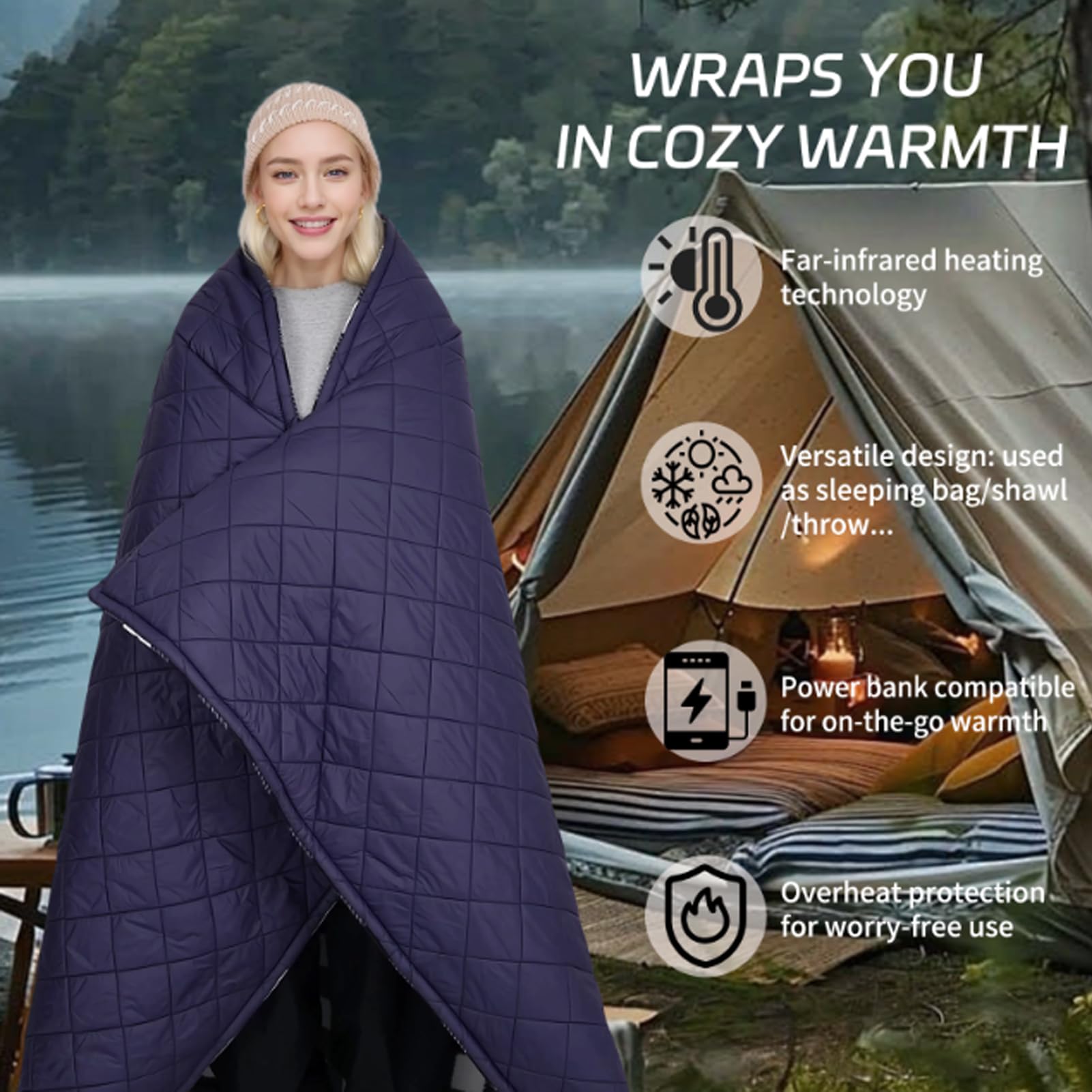Manta Electrica Grande 190x140cm Lavable, Manta Eléctrica Sin Cables con Control Digital 5 Niveles De Calor Temporizador 2-10 Horas Felpa Suave para Hogar, Oficina, Coche Y Camping (Red)