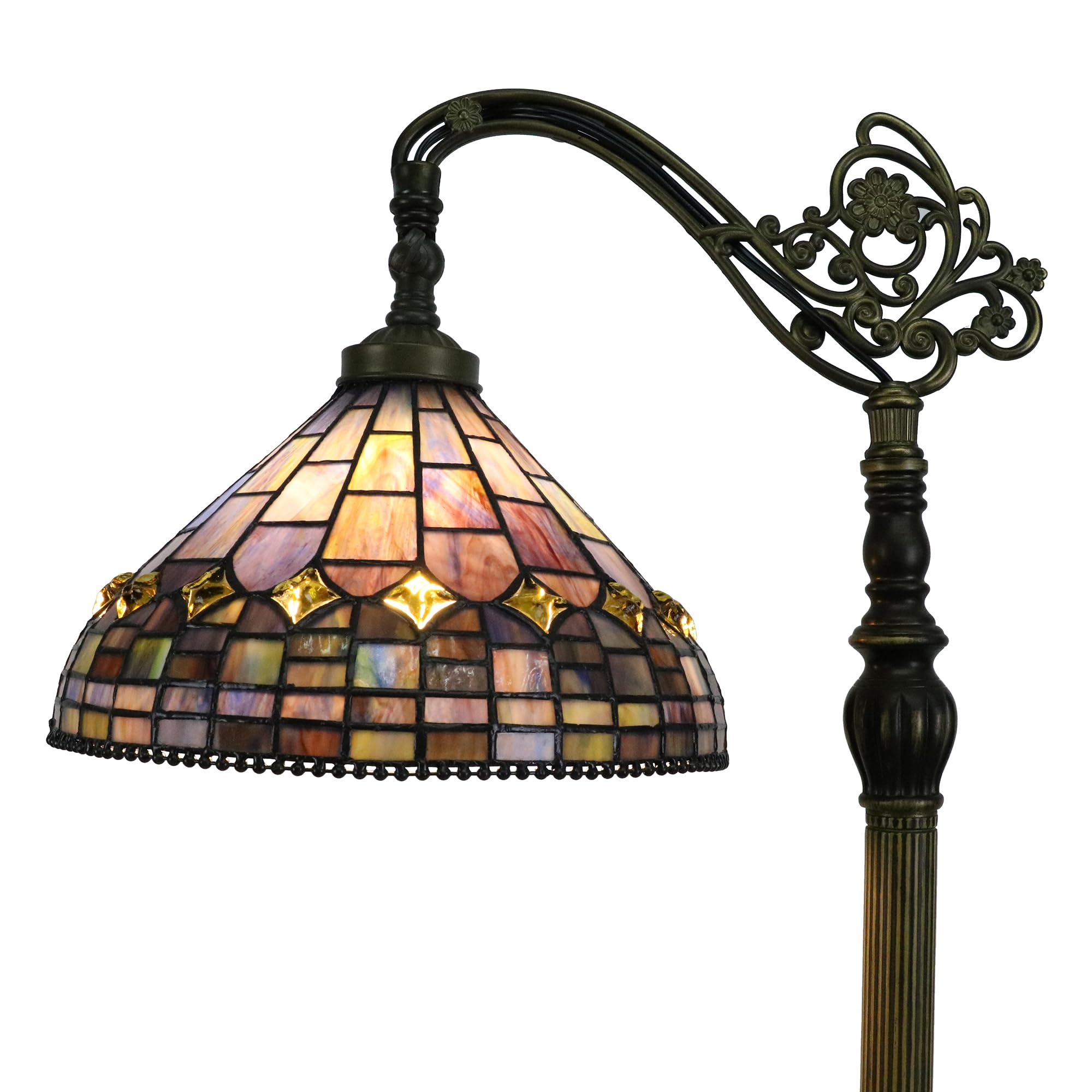 Tokira Lampada da Terra Tiffany, 12 Pollici Semplice Vetro Multicolore Lampada da Pavimento Vintage, Collo Cigno Angolo Lampada da Pavimento Camera da Letto [Senza Lampadina]