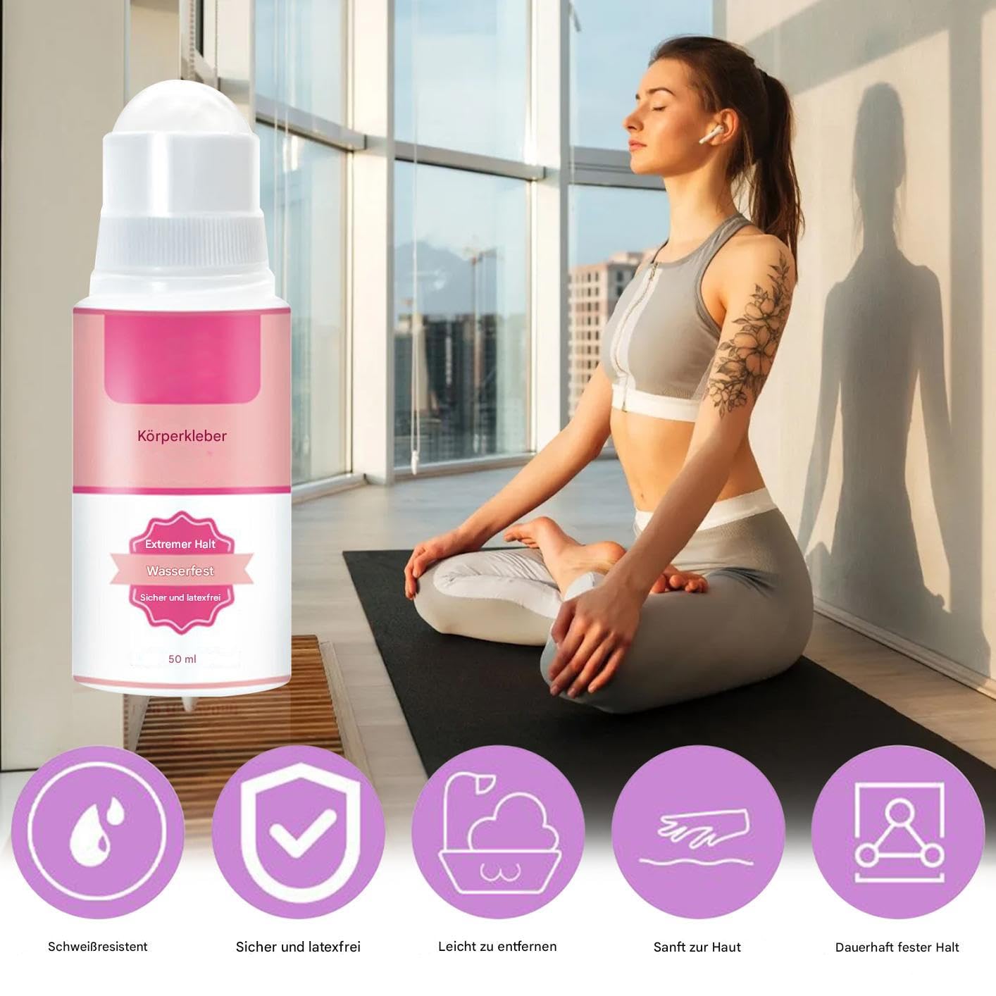 Body Adhesive Roll-On, klej modowy do skóry i tkanin – odporna na pot taśma klejąca w płynie do pończoch teatralnych, kostiumów, rajstop, ramiączek biustonosza, body, peruk