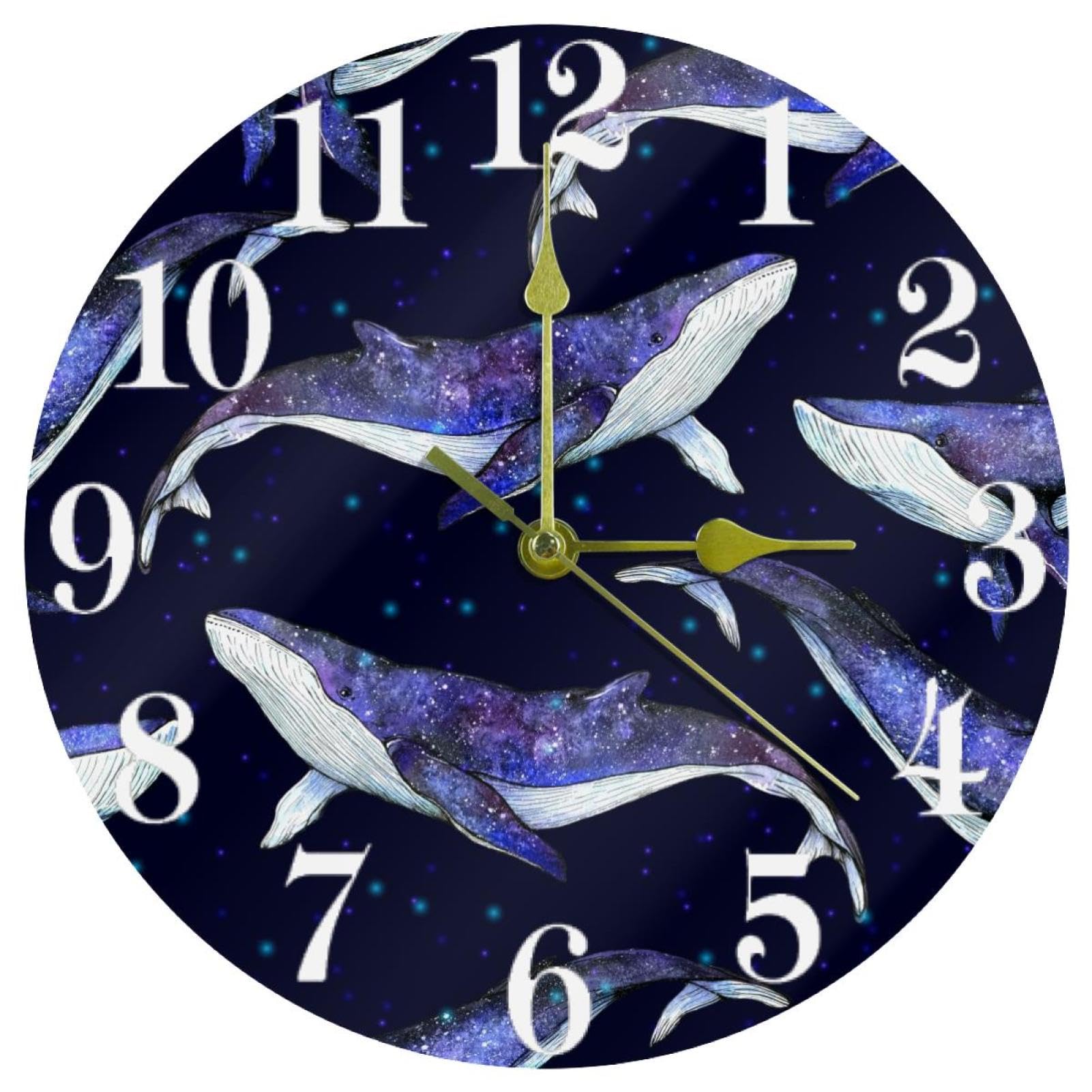 Horloge murale baleines étoilées pour cuisine et salon ambiance lumineuse et zen