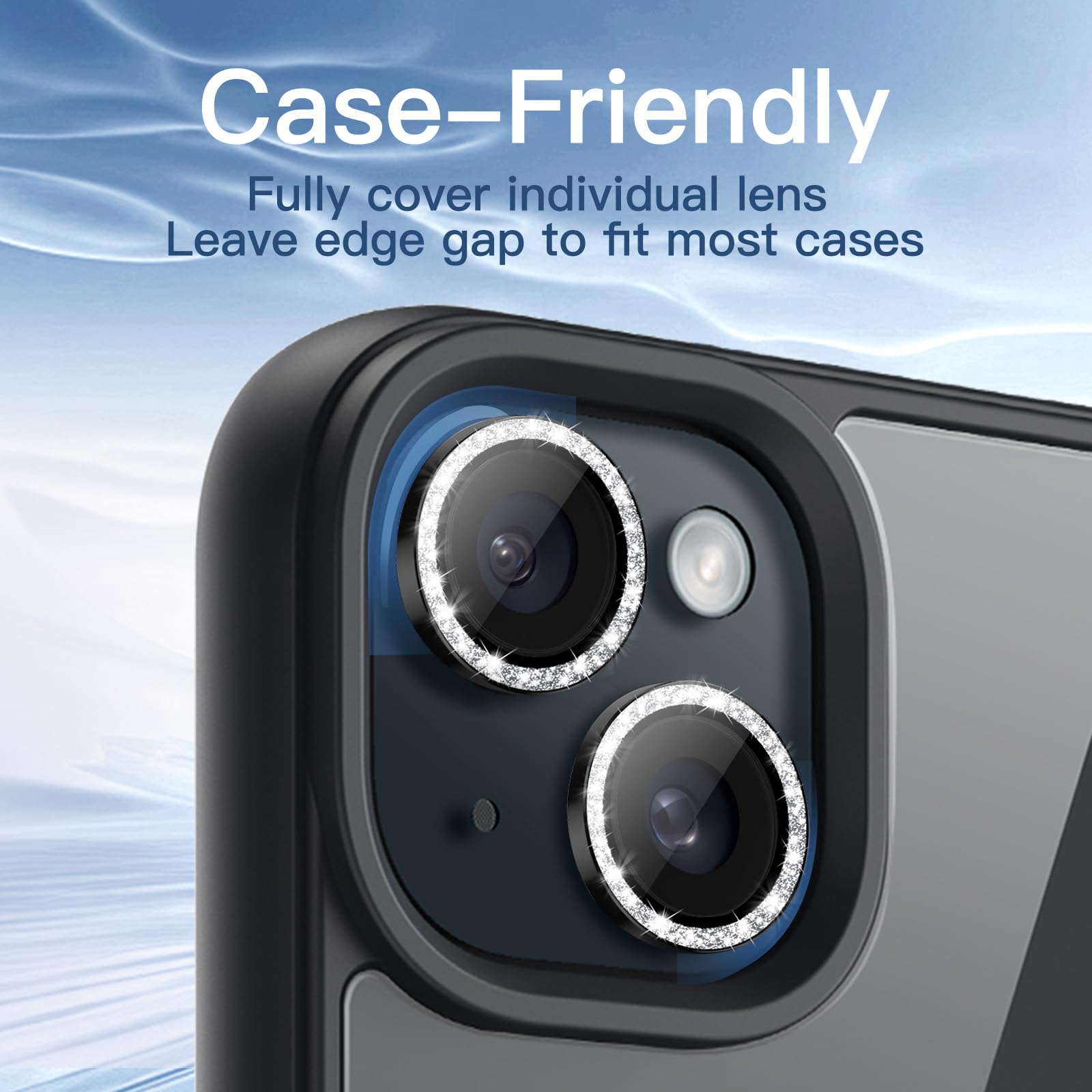 Protecteur D'objectif En Verre Trempé Pour IPhone 15 Et 15 Plus - Anneau Métallique Noir Et Rouge - Compatible Avec La Plupart Des Coques
