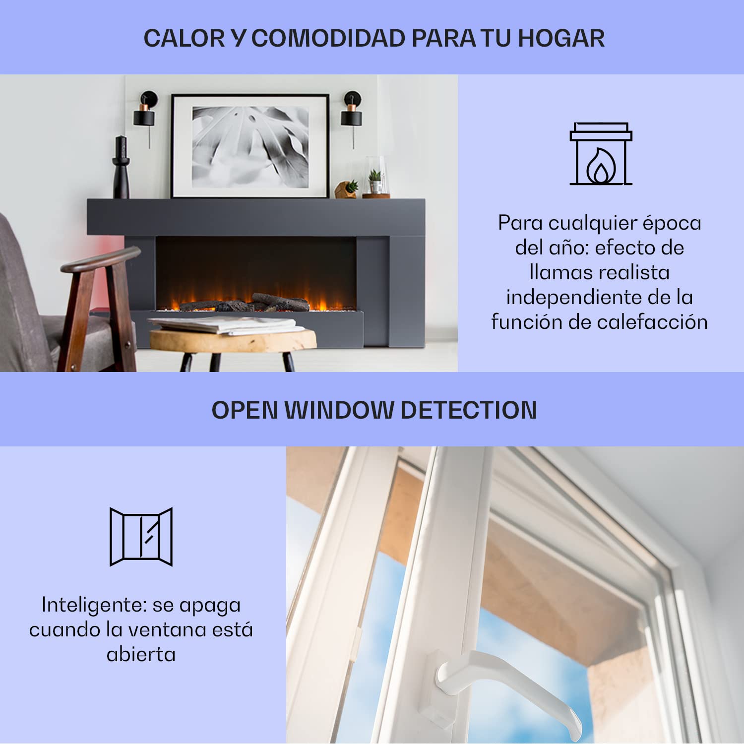 Klarstein Chimenea Eléctrica LED 2000W con Mando a Distancia, Temporizador y Control Automático de Temperatura