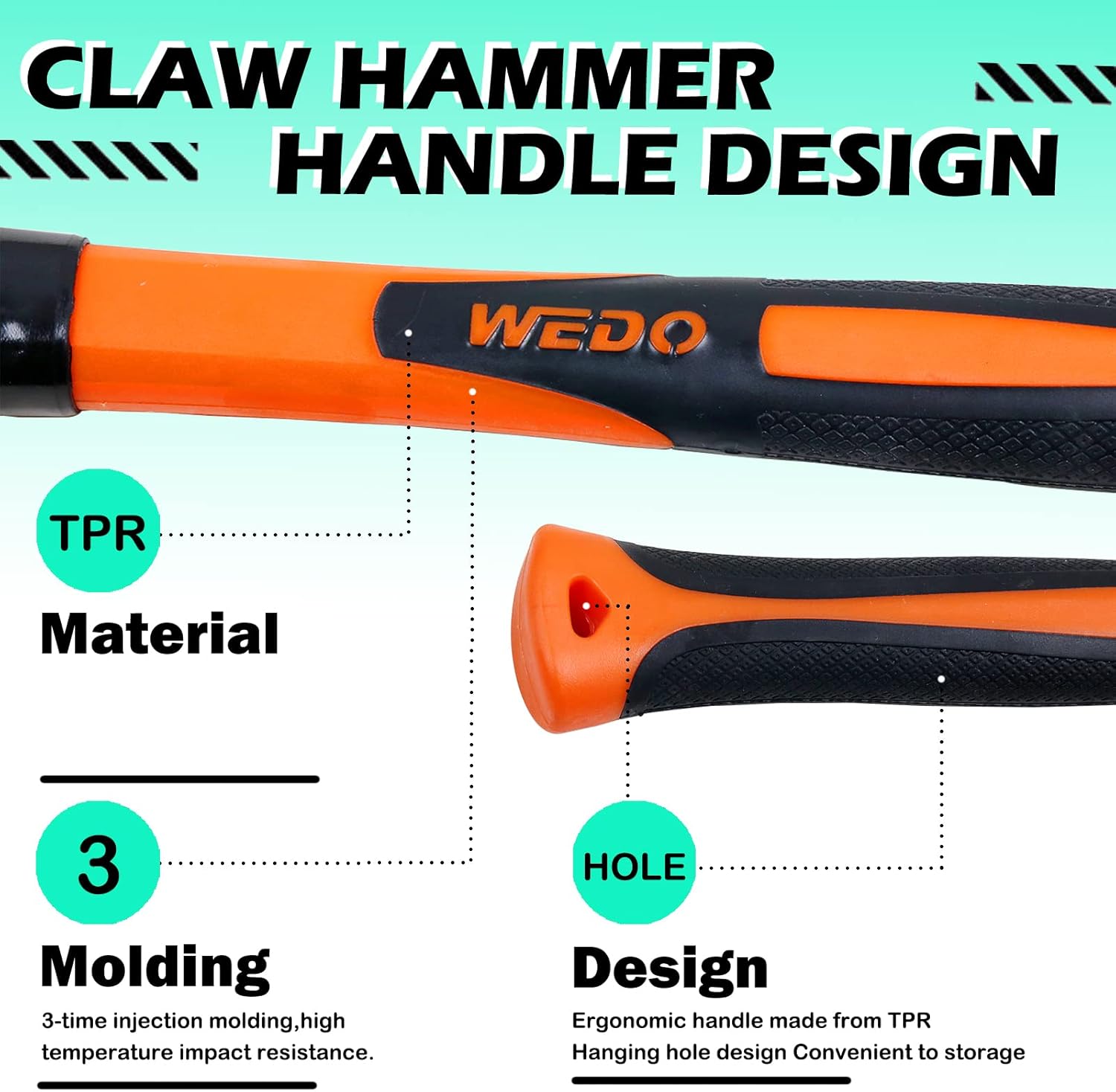 WEDO Non-Sparking Claw Hammer 8oz(1/2lb), Spark-free Safety Claw Hammer, Beryllium Copper, Non-Magnetic, Die-Forge, Corrosion Resistant, DIN Standard, 280mm Length