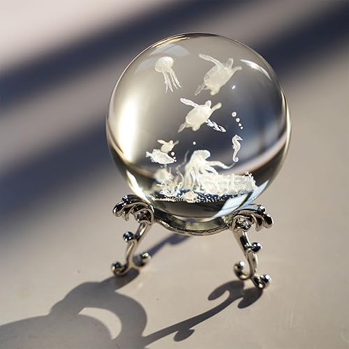 Miniatura 25 de HDCRYSTALGIFTS Figuras de pisapapeles de bola de cristal de delfín 3D, regalos de delfín, bola de cristal de 2.362 in con soporte, Navidad, día