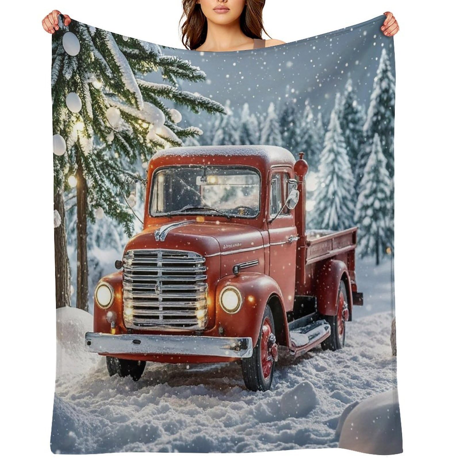 Red Christmas Truck Throw Blanket for Couch and Bed Super Soft Warm Lightweight Throw Blankets Cozy Fuzzy Flannel Blanket Personalized Decorative Blankets for Sofa Decor 30"x40"
