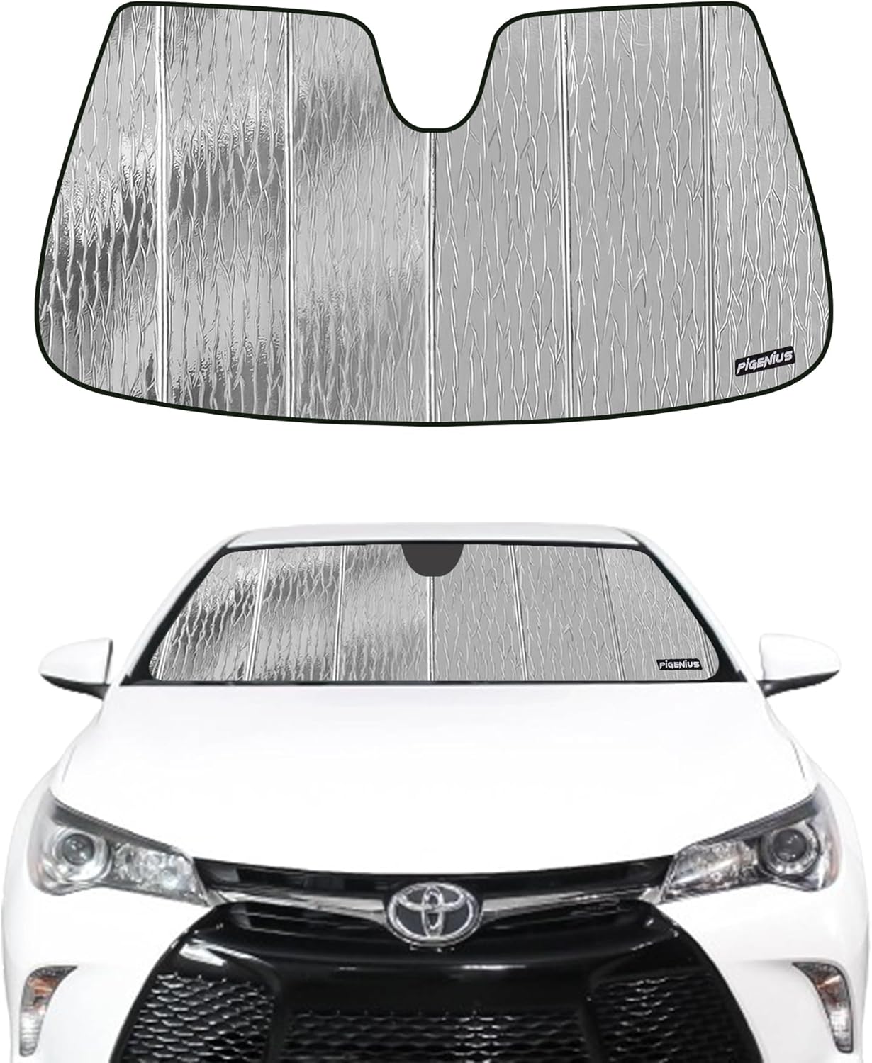 Windshield Sunshade for Toyota Camry 2012-2017 (No Sensor Cutout / 2012-2014 All), Premium Grey Leather Finish