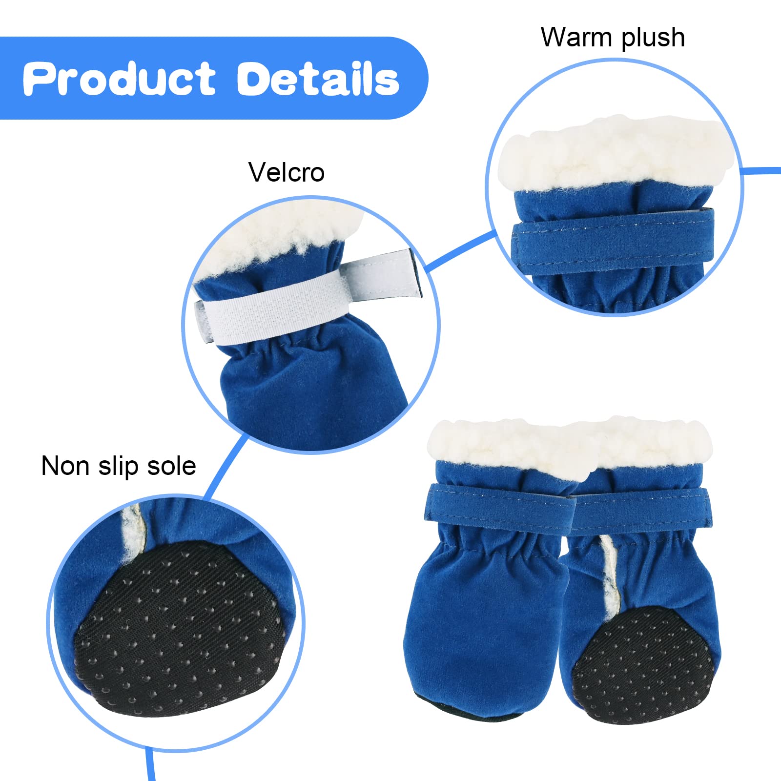 Jodsen hondenschoenen, 4 stuks waterdichte hondenschoenen met reflecterende riemen, antislipzool, outdoor pootbeschermer voor kleine en middelgrote honden, blauw (M