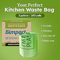 Vista 9 de Global Certified Compostable Biodegradable Tall Trash Bags, 3 Gallon x 100 Bags, Heavy Duty, Plant-Based Unscented, Thick and Strong, Kitchen Bin