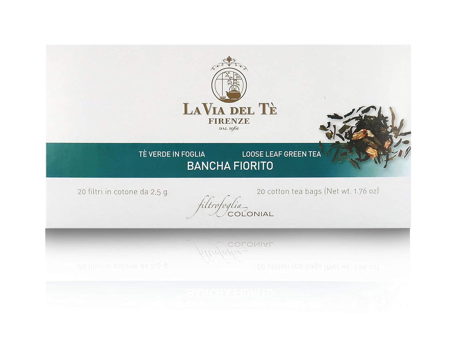 La Via del Te Bancha Fiorito, Japanese Jasmine Green Tea, 20 Teabags, Total Net Wt: 50g / 1.76oz