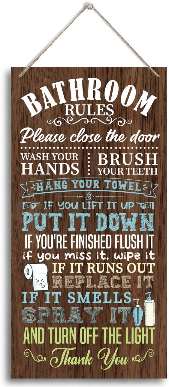 Buecasa Funny Bathroom Rules Sign Solid Wood Farmhouse