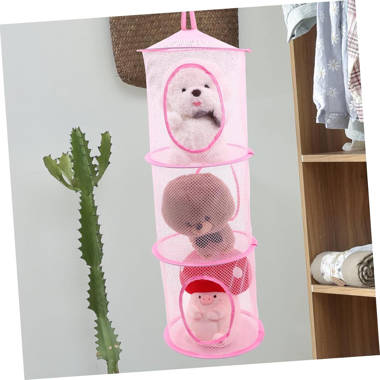 2pcs Folding Plush Toy Storage Net Hammock for Stuffed Animals Collapsible Hanging Organizer Mesh Laundry Drying Rack for Toys and Clothes
