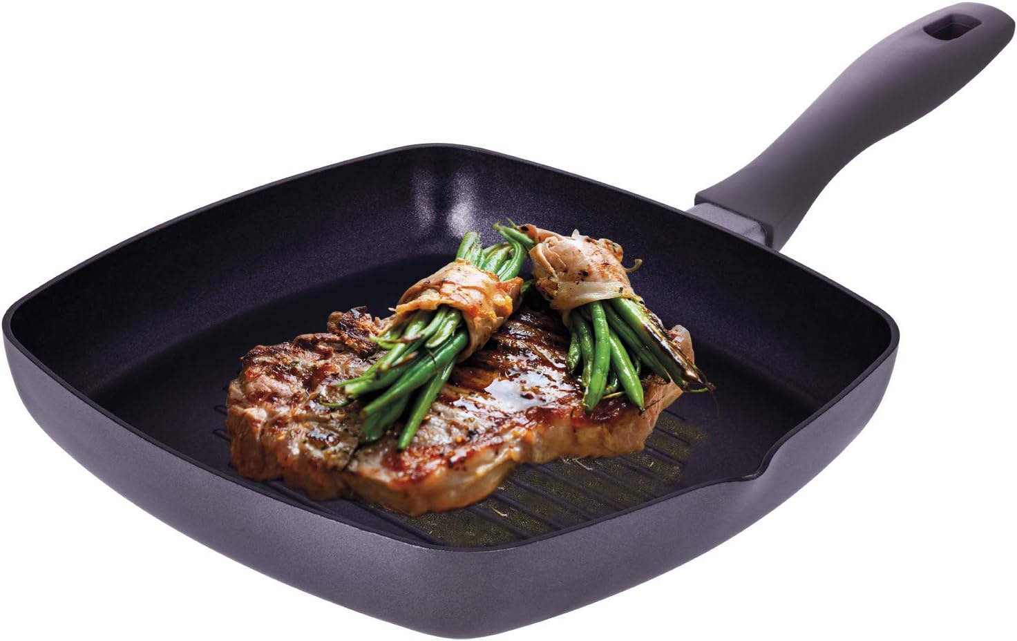 Smile Mpg-26/6/01 Grill Pan, Wrought Aluminum, 26 Cm, 2-Layer Non Stick Coating, Thick Bottom, Fluted Bottom, Pfoa Free, Ceramic, Electric, Gas, Induction, Protective