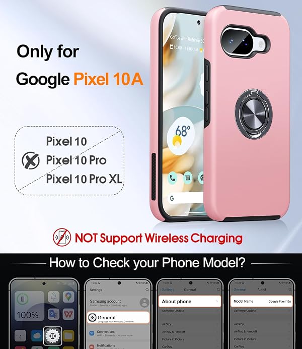 JAME for Google Pixel 10a Case with Screen Protector, Dual Layer Military Grade Protection, Shockproof Cover with Metal Ring Holder Stand Kickstand, Slim Phone Case for Google Pixel 10A, Pink by JAME - Used condition - Image 2