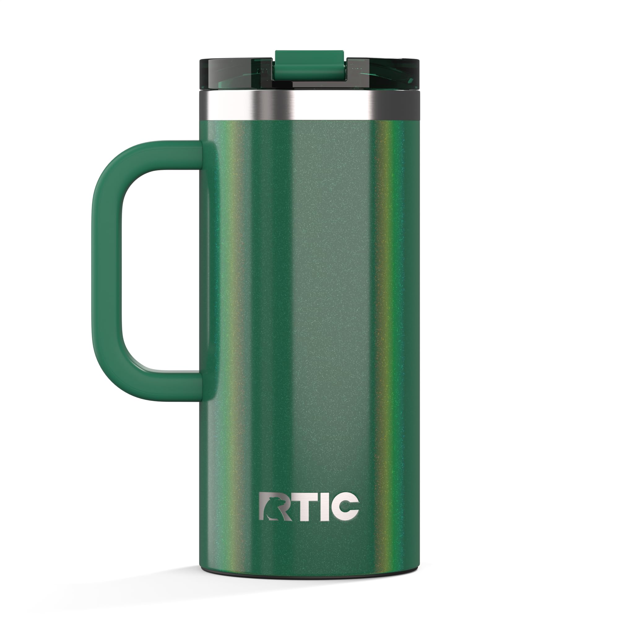 RTIC 16oz Road Trip Travel Mug with Lid and Handle, Ceramic Lined, Insulated, Stainless Steel, Metal, Double Wall Vacuum-Insulation, Portable Coffee,