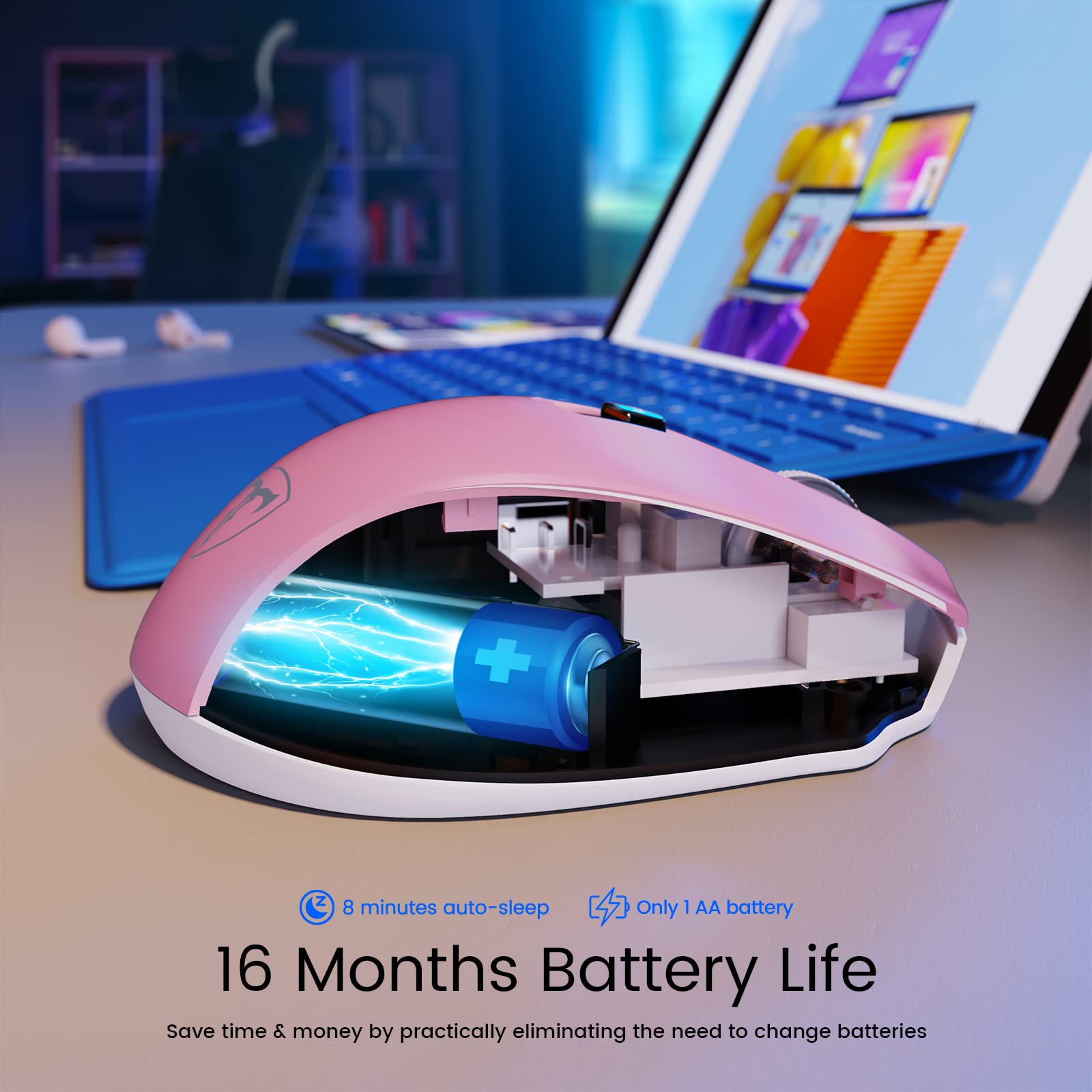 HOTWEEMS D-09 - Mouse wireless per computer portatile, ergonomico Plus, USB senza fili, impugnature ergonomiche, velocità della luce a 5 livelli 2400 DPI, batteria 16 mesi, portatile per PC, Mac,