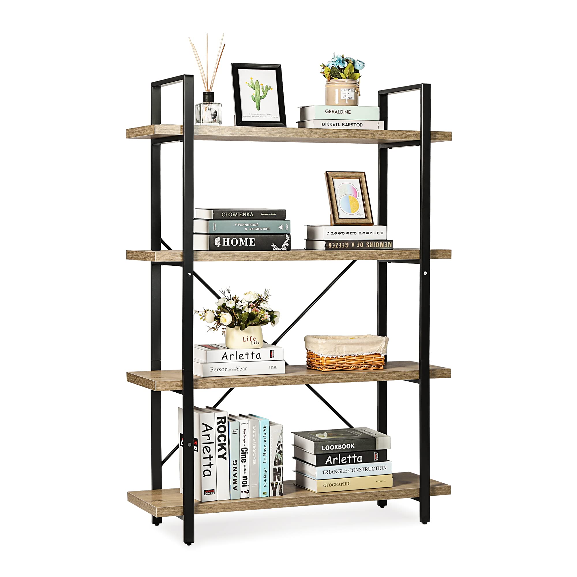 Buy 4 Tier Bookshelf Open Storage Display Shelf Tall Bookcase Wood and