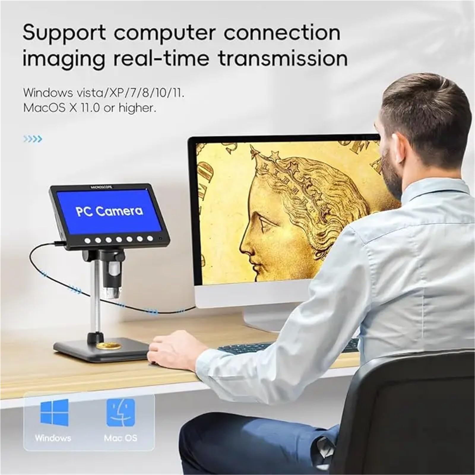 Digitales Mikroskop. Digitales Münz-Mikroskop 7 Zoll IPS 5MP 1200X Kamera 1080P Tragbar