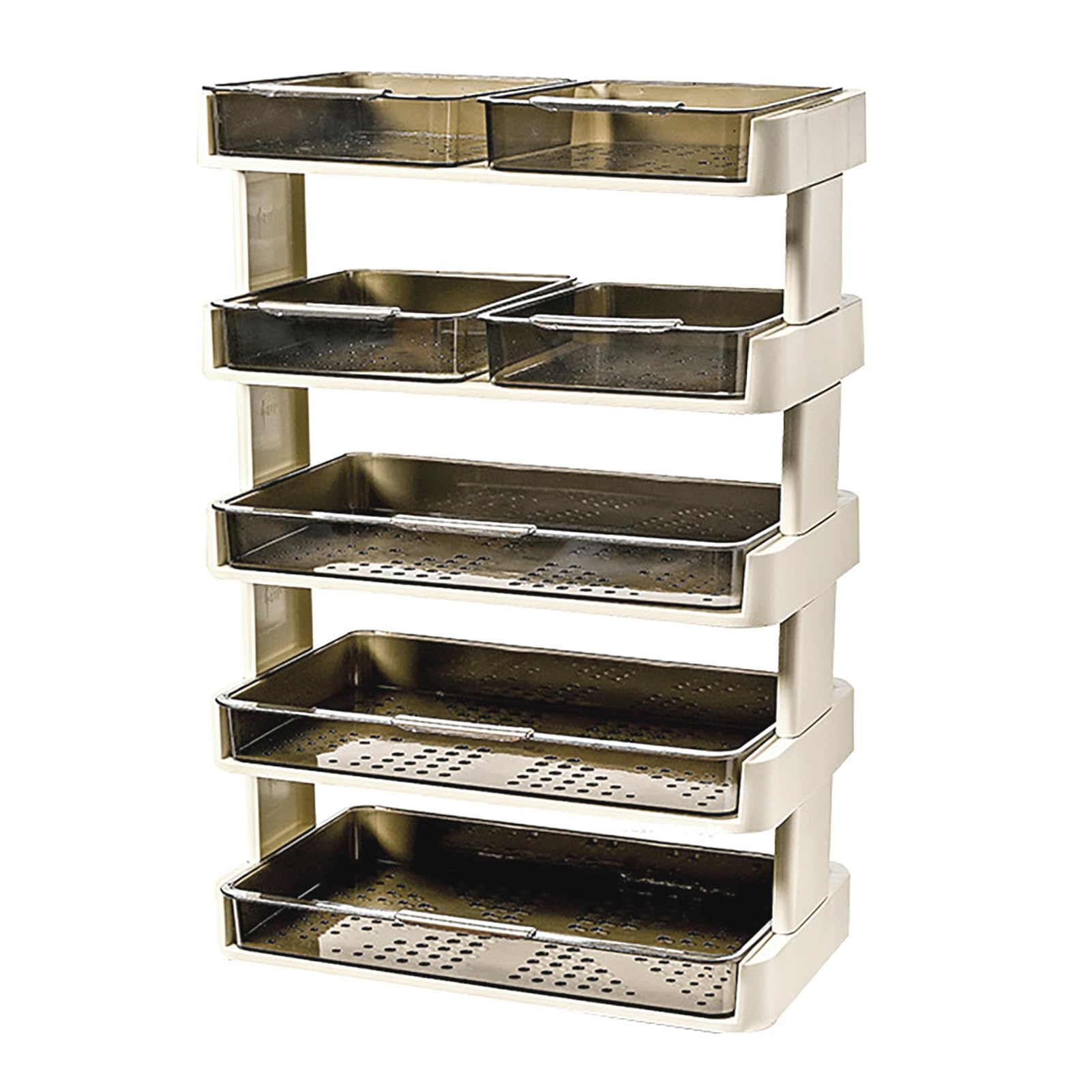 Fyearfly Scaffale portaoggetti da cucina a 5 ripiani in plastica per piano di lavoro, camera da letto, bagno, design salvaspazio e rimovibile