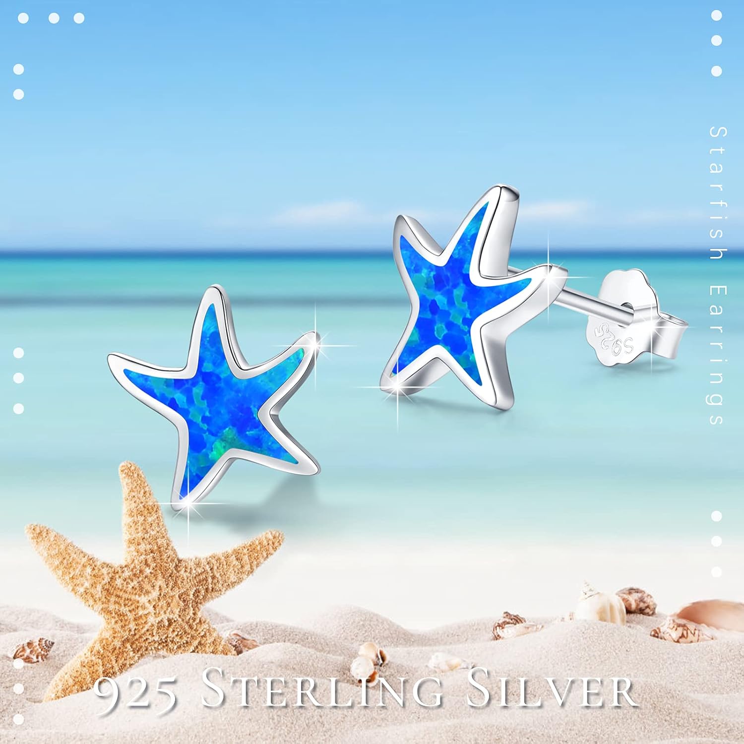 CUOKA MIRACLE Starfish Studs Sea Star Earrings Opal Stud Earrings 925 Sterling Silver Ocean Starfish Earrings Beach Stud Hypoallergenic Earrings Tiny Small Earrings Gifts for Women Girls - Image 6