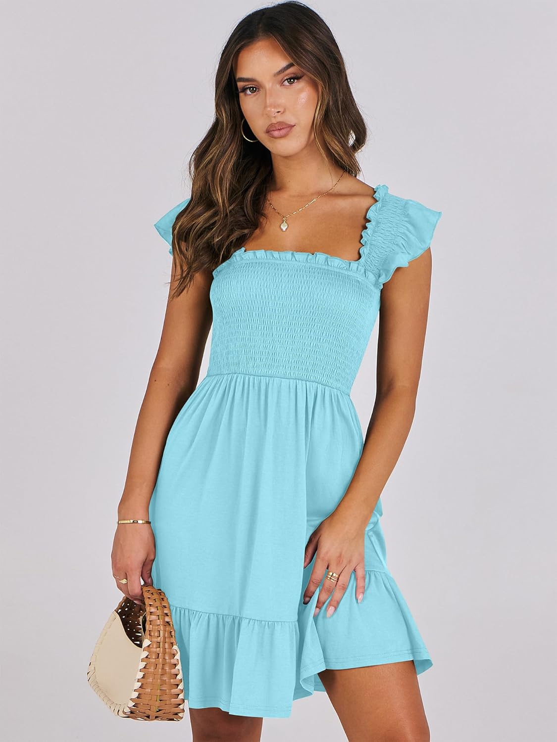 ANRABESS Women's Summer Casual Sleeveless Square Neck Dress 2026 Smocked Ruffle Backless Boho Beach Cute Teen Short Sundress - Image 4