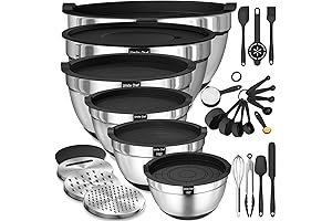 26-Piece Large Stainless Steel Mixing Bowl Set with Airtight Lids, Graters, and Non-Slip Bottoms